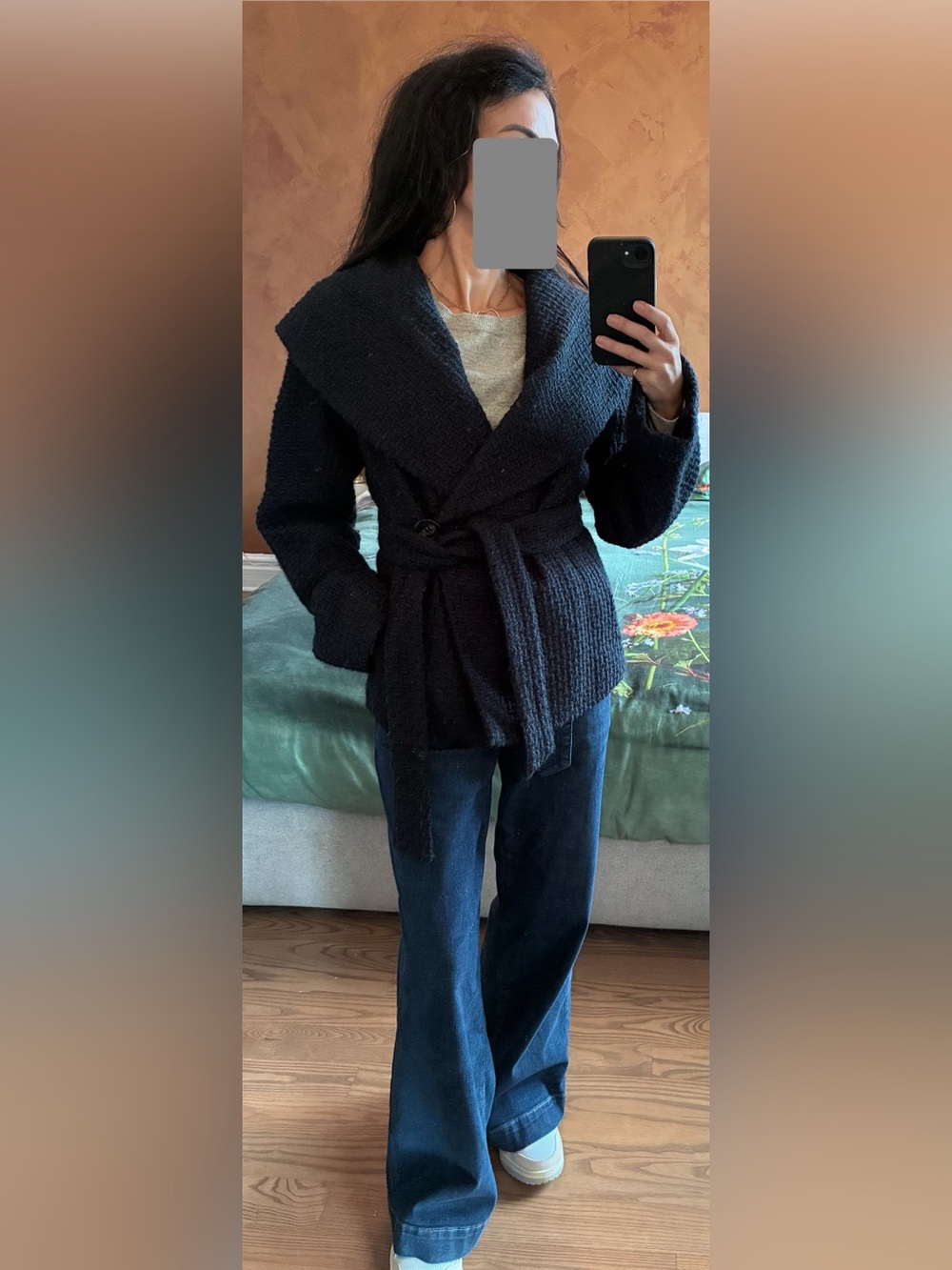 BCBG Navy Hooded Knit Coat
